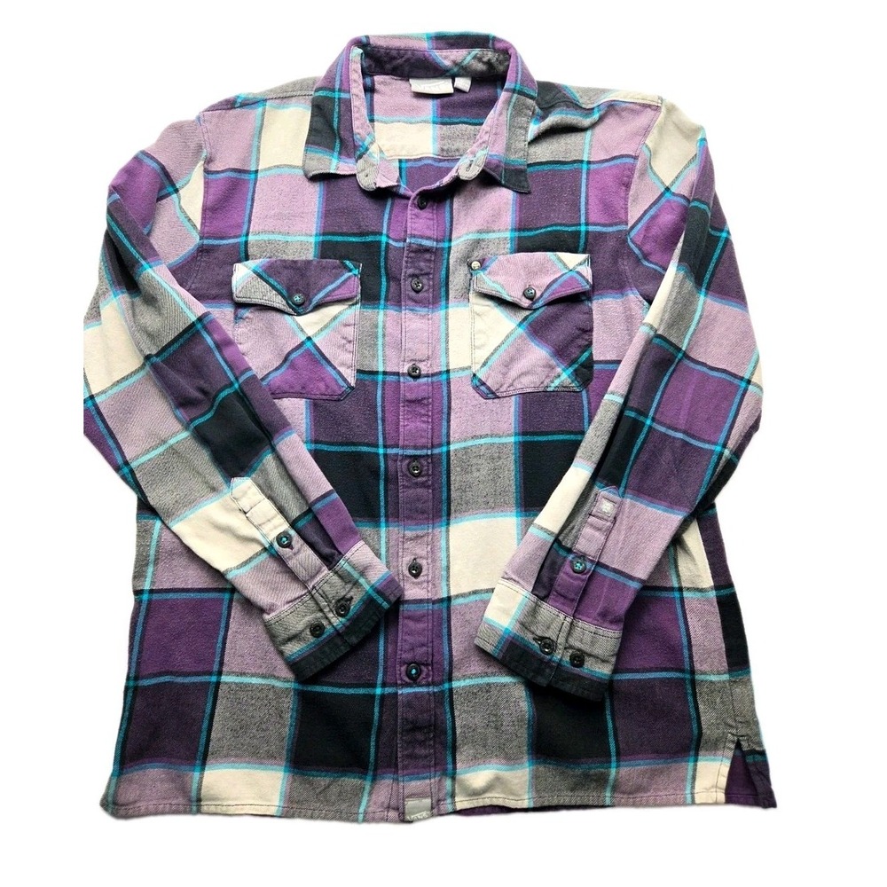 Vans Mens Large Purple Teal Plaid Flannel Shirt Button Up VN-JKLU0PY Fall 2010